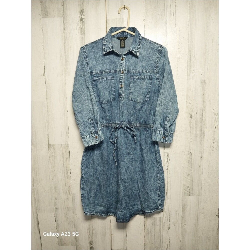 Millenium Women’s Chambray Blue Denim Style Dress Size Small Tie Waist